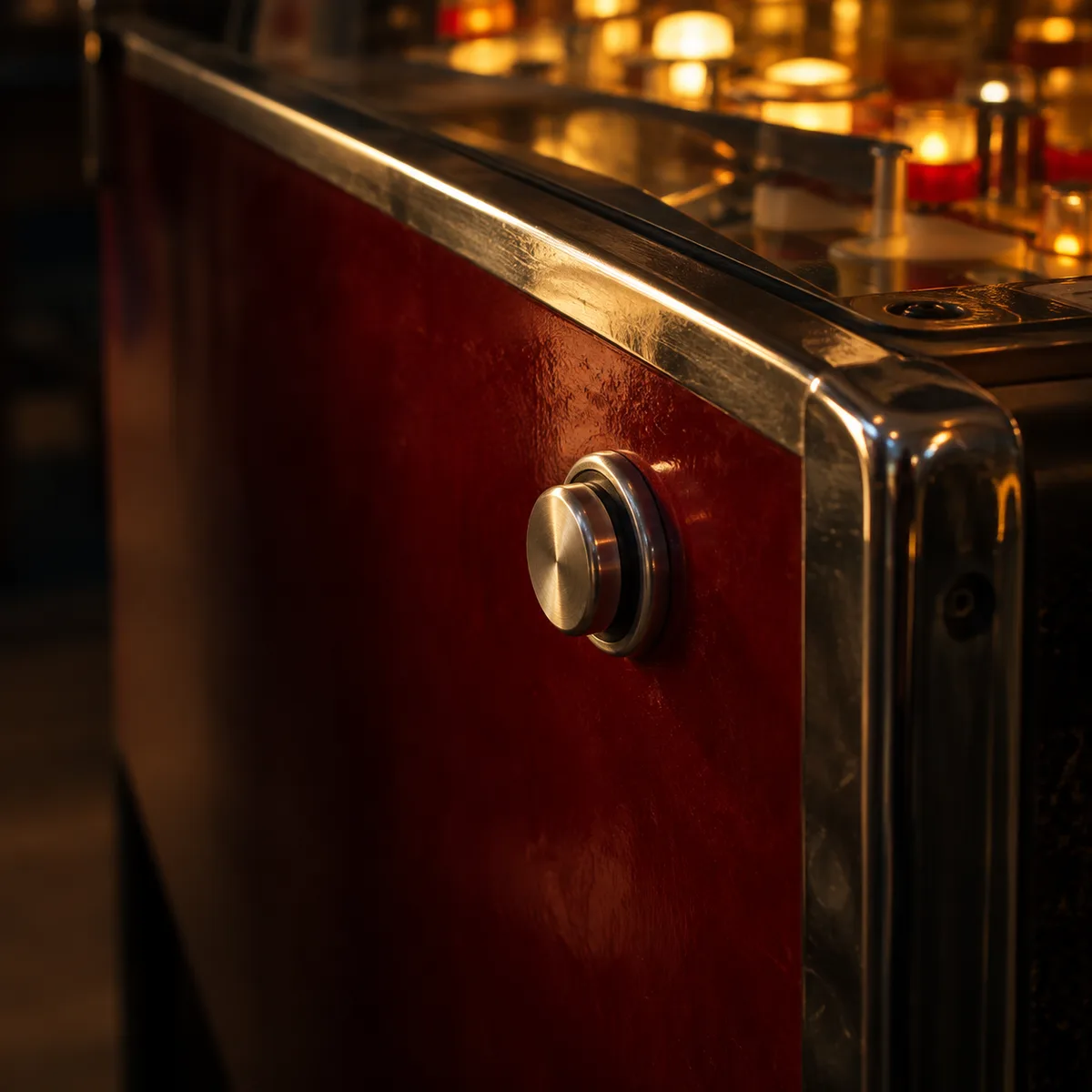 Bouton latéral d’un flipper conceptuel à caisse rouge